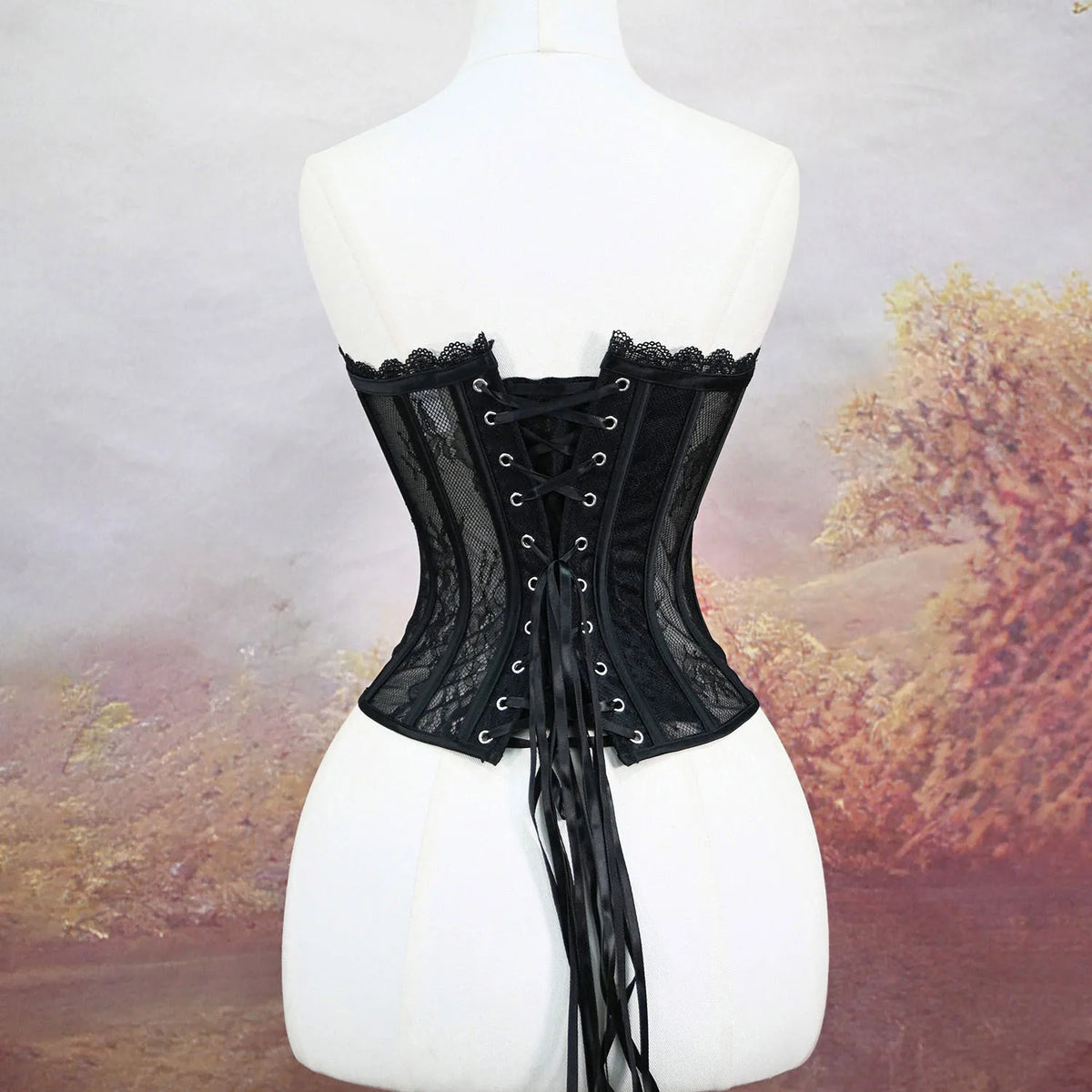 Women Luxury Transparent Mesh Corset Bustier Overbust Lace Up Boned Bodice Sexy Straoless Tube Tops For Wedding Party Costume