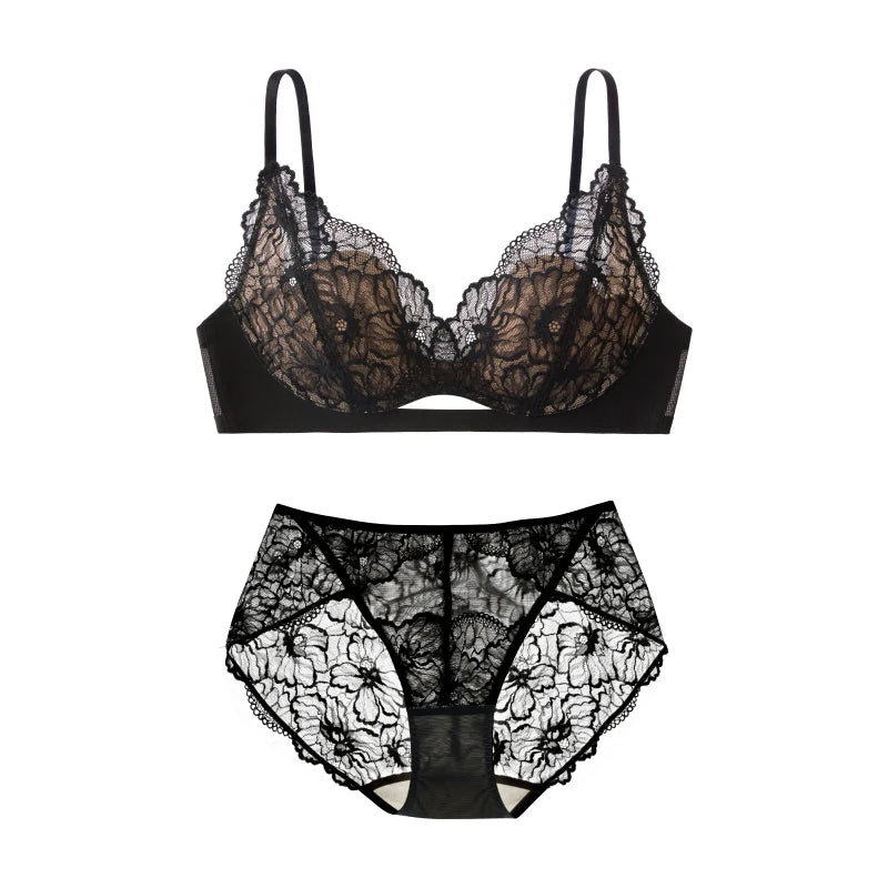 SUJIIN Summer Sexy Bra and Panty Sets for Woman Lace Comfort Thin Bras Set Women's Small Chest Wireless Lingeries Sexy Hot MX325