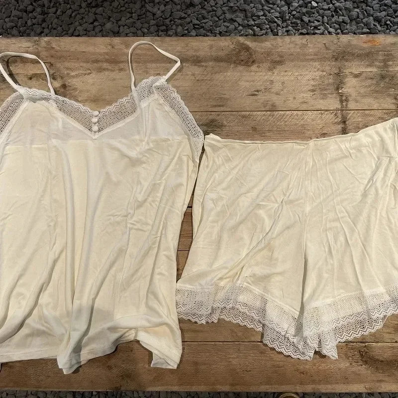 Summer Thin Suspender Pajamas Shorts Vest Lace Sexy Two-piece Suit Pajama Sets Women