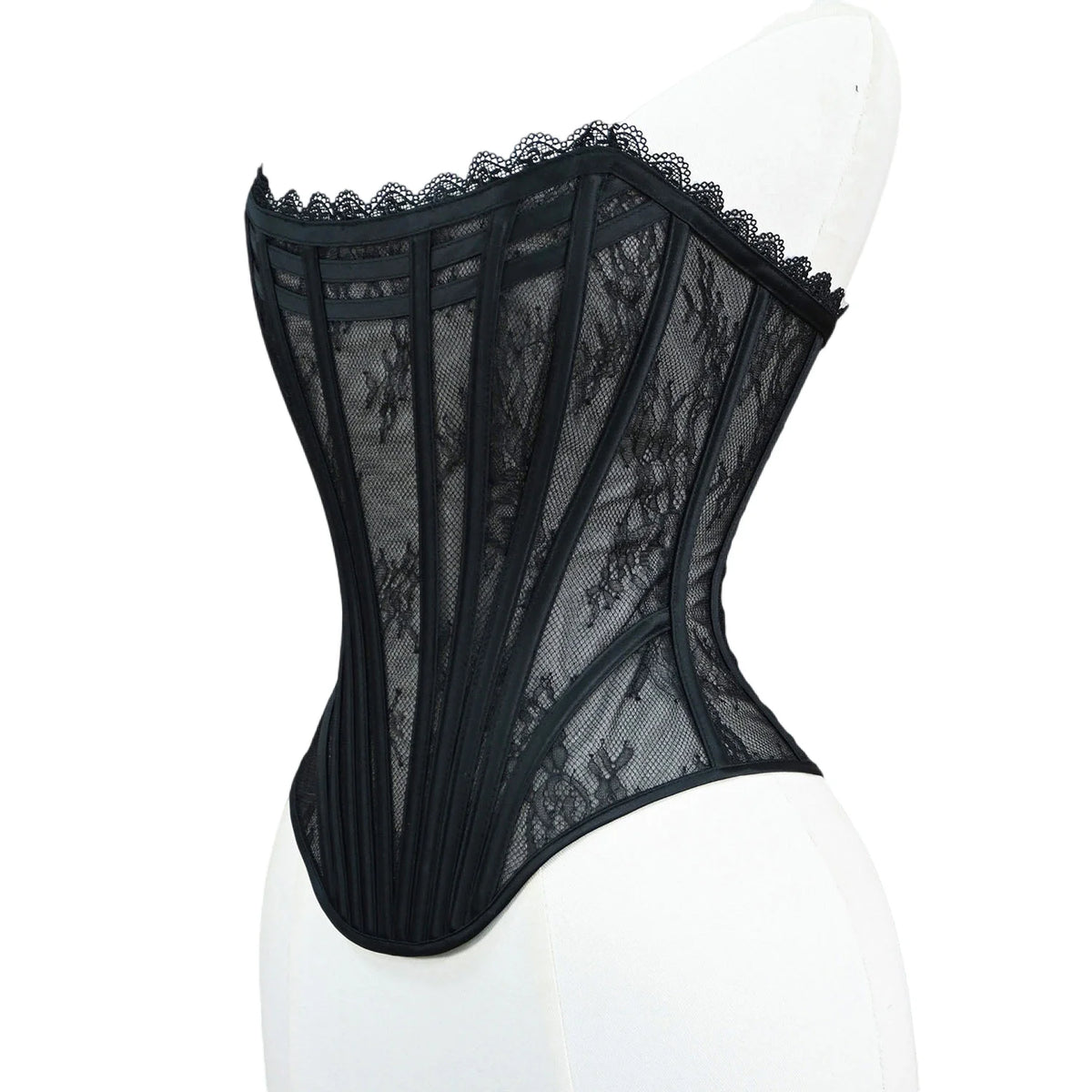 Women Luxury Transparent Mesh Corset Bustier Overbust Lace Up Boned Bodice Sexy Straoless Tube Tops For Wedding Party Costume