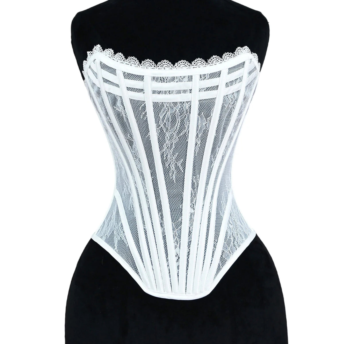 Women Luxury Transparent Mesh Corset Bustier Overbust Lace Up Boned Bodice Sexy Straoless Tube Tops For Wedding Party Costume